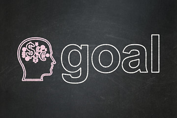 Image showing Advertising concept: Head With Finance Symbol and Goal on chalkboard background