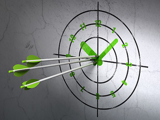 Image showing Time concept: arrows in Clock target on wall background