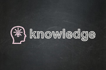 Image showing Education concept: Head With Lightbulb and Knowledge on chalkboard background