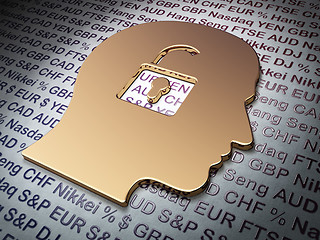 Image showing Business concept: Golden Head With Padlock on Money background