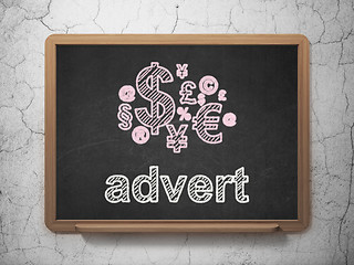 Image showing Marketing concept: Finance Symbol and Advert on chalkboard background