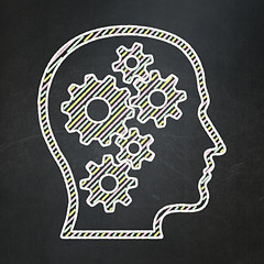 Image showing Advertising concept: Head With Gears on chalkboard background