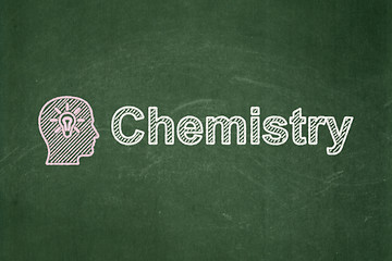 Image showing Education concept: Head With Light Bulb and Chemistry on chalkboard background