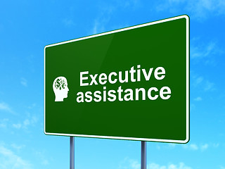 Image showing Finance concept: Executive Assistance and Head With Finance Symbol on road sign background