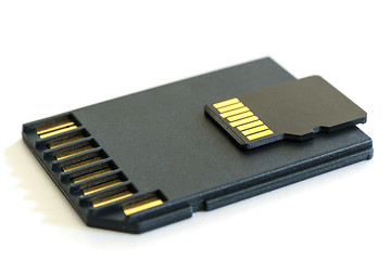Image showing Black microSD memory card and SD card adapter