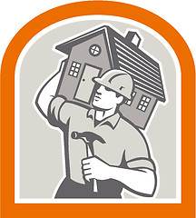 Image showing Carpenter Builder Carrying House Retro