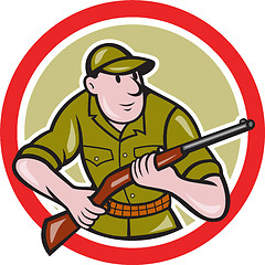 Image showing Hunter Carrying Rifle Circle Cartoon