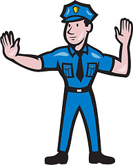 Image showing Traffic Policeman Stop Hand Signal Cartoon