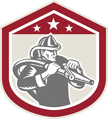 Image showing Fireman Firefighter Fire Hose Shield Retro