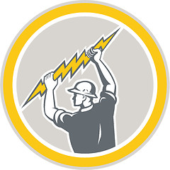 Image showing Electrician Holding Lightning Bolt Side Retro