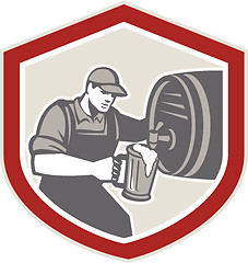 Image showing Barman Pouring Beer Ale Barrel Retro