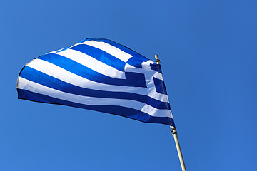 Image showing Greek Flag in the Blu Sky 