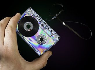 Image showing Hand holding vintage cassette tape