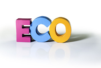 Image showing Multicolored word eco made of wood.