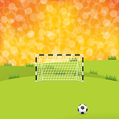 Image showing Soccer ball and gate with sunset