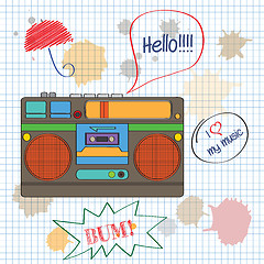 Image showing musical background with retro boom-box