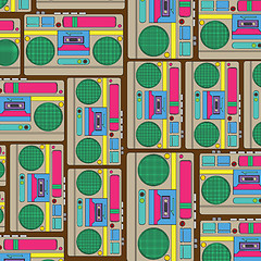 Image showing Seamless retro background with boom-box