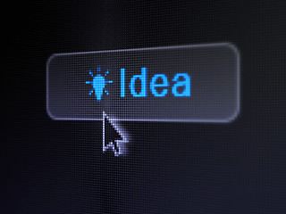 Image showing Marketing concept: Idea and Light Bulb on digital button background