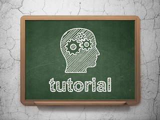 Image showing Education concept: Head With Gears and Tutorial on chalkboard background