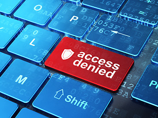 Image showing Privacy concept: Shield and Access Denied on computer keyboard background