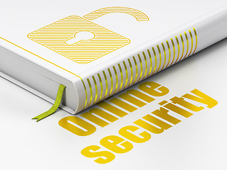 Image showing Safety concept: book Opened Padlock, Online Security on white background