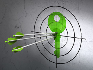 Image showing Safety concept: arrows in Key target on wall background