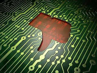 Image showing Social network concept: Thumb Down on circuit board background