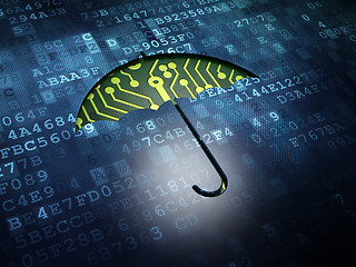 Image showing Protection concept: Umbrella on digital screen background