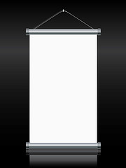 Image showing Blank roll up hanging on black background