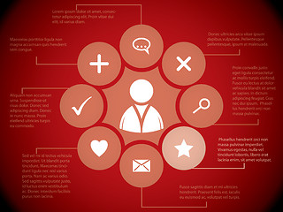 Image showing Social media elements on red background 