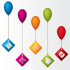 Image showing Labels hanging on balloons