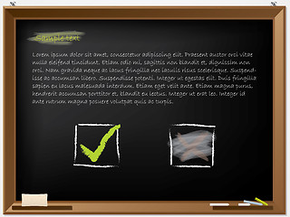 Image showing Tick and wiped cross on blackboard 