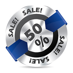 Image showing 50% sale badge with blue arrow ribbon