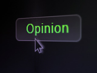 Image showing Advertising concept: Opinion on digital button background