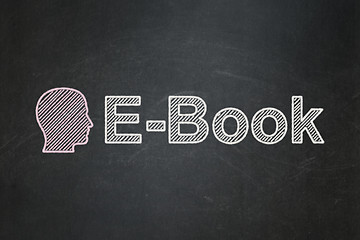 Image showing Education concept: Head and E-Book on chalkboard background