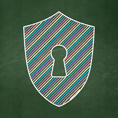 Image showing Safety concept: Shield With Keyhole on chalkboard background