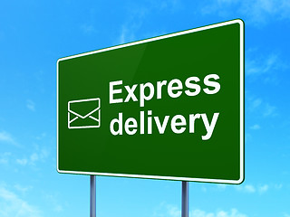 Image showing Finance concept: Express Delivery and Email on road sign background
