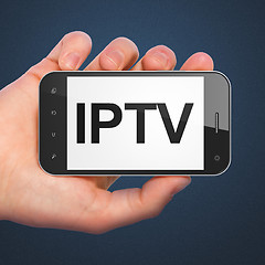 Image showing SEO web design concept: IPTV on smartphone