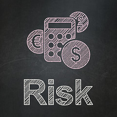 Image showing Finance concept: Calculator and Risk on chalkboard background