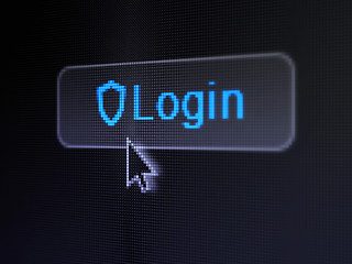 Image showing Protection concept: Login and Contoured Shield on digital button background