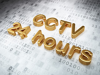 Image showing Security concept: Golden CCTV 24 hours on digital background