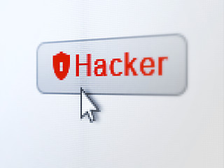 Image showing Security concept: Hacker and Shield With Keyhole on digital button background