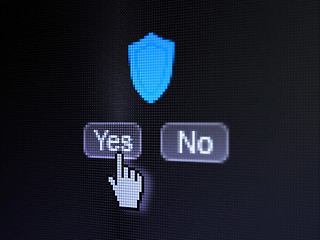 Image showing Protection concept: Shield on digital computer screen