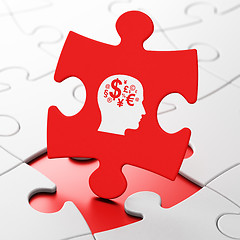 Image showing Education concept: Head With Finance Symbol on puzzle background