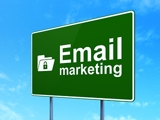 Image showing Business concept: Email Marketing and Folder With Lock on road sign background