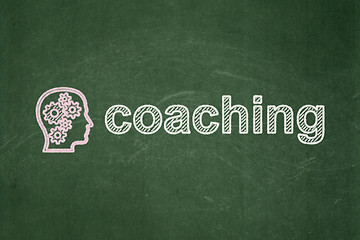 Image showing Education concept: Head With Gears and Coaching on chalkboard background