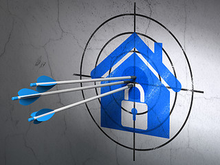 Image showing Finance concept: arrows in Home target on wall background
