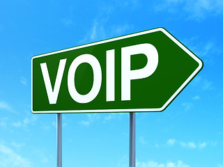 Image showing Web design concept: VOIP on road sign background