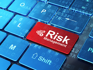 Image showing Business concept: Calculator and Risk Management on computer keyboard background