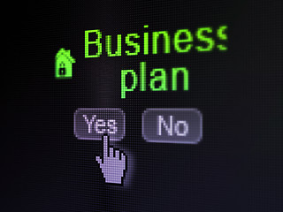 Image showing Business concept: Home icon and Business Plan on digital computer screen